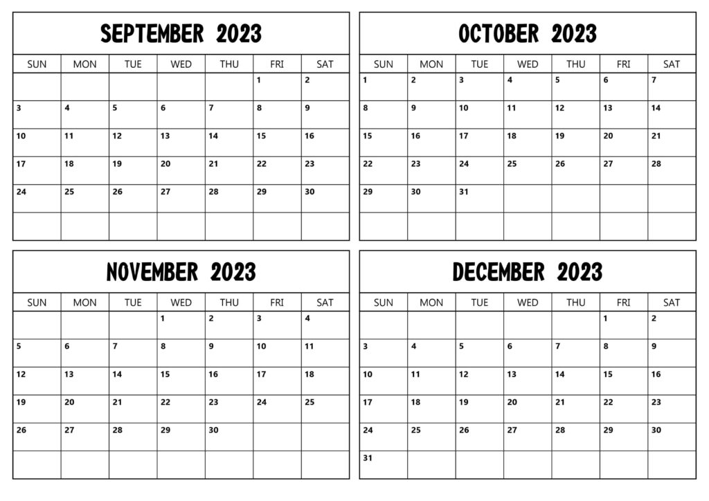 September October November December 2023 Calendar