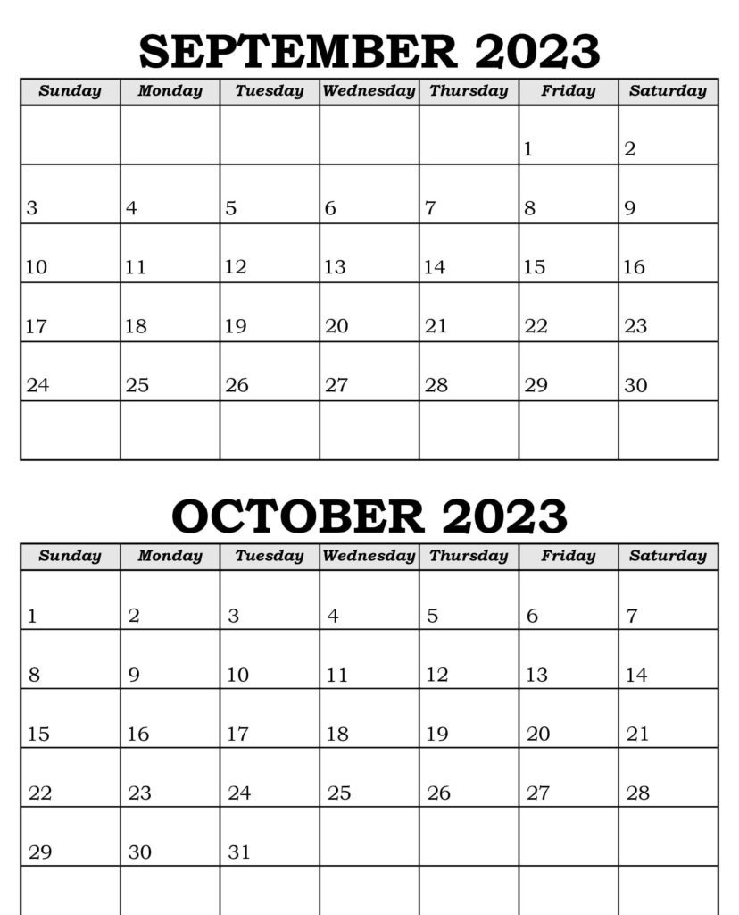 September and October Calendar 2023