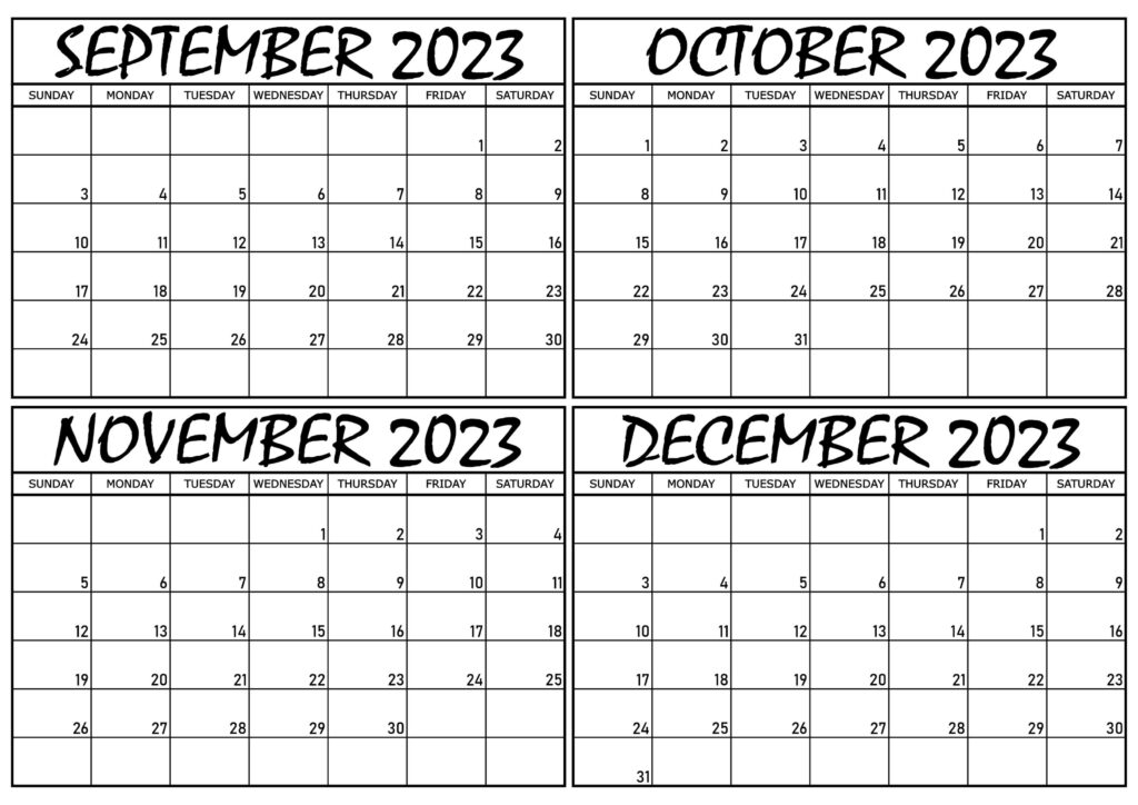 September to December 2023 Calendar Blank