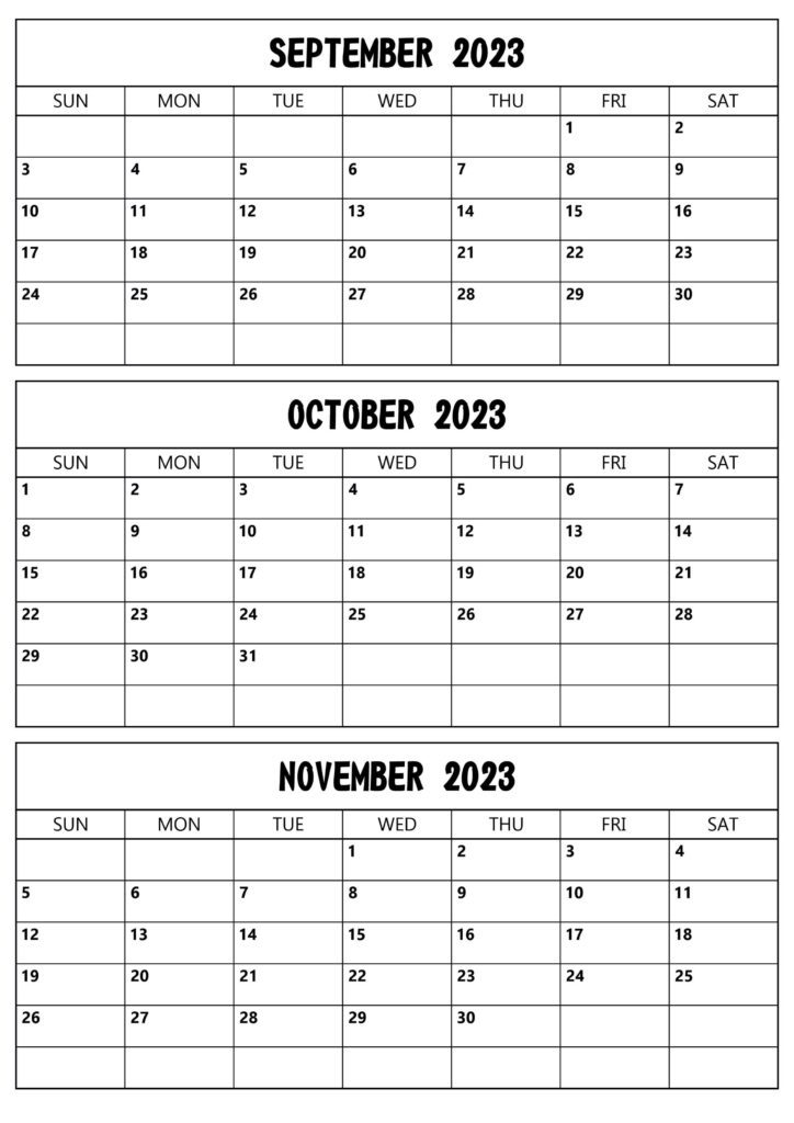 September to November 2023 Calendar