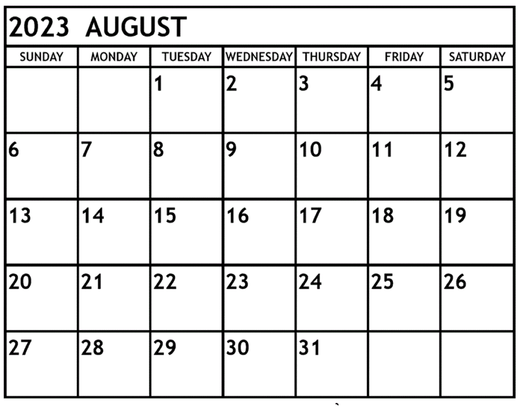 free august 2023 calendar template