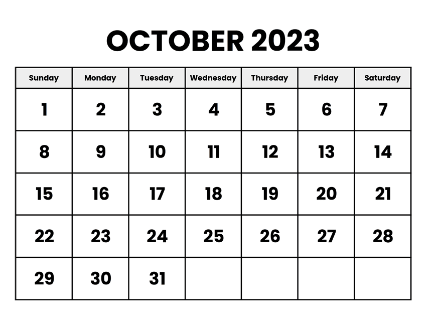 october 2023 calendar blank