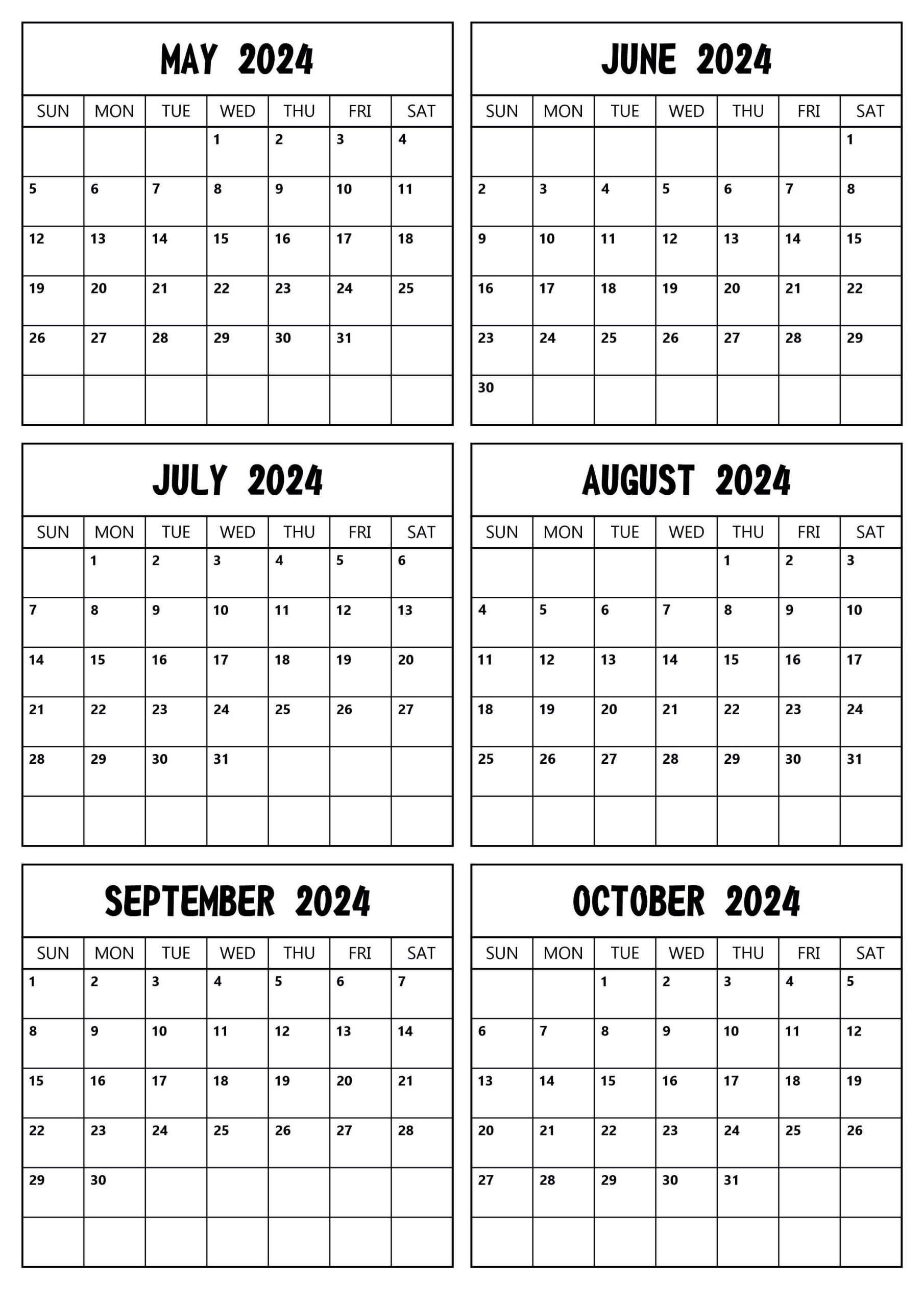 2024 May to October Calendar