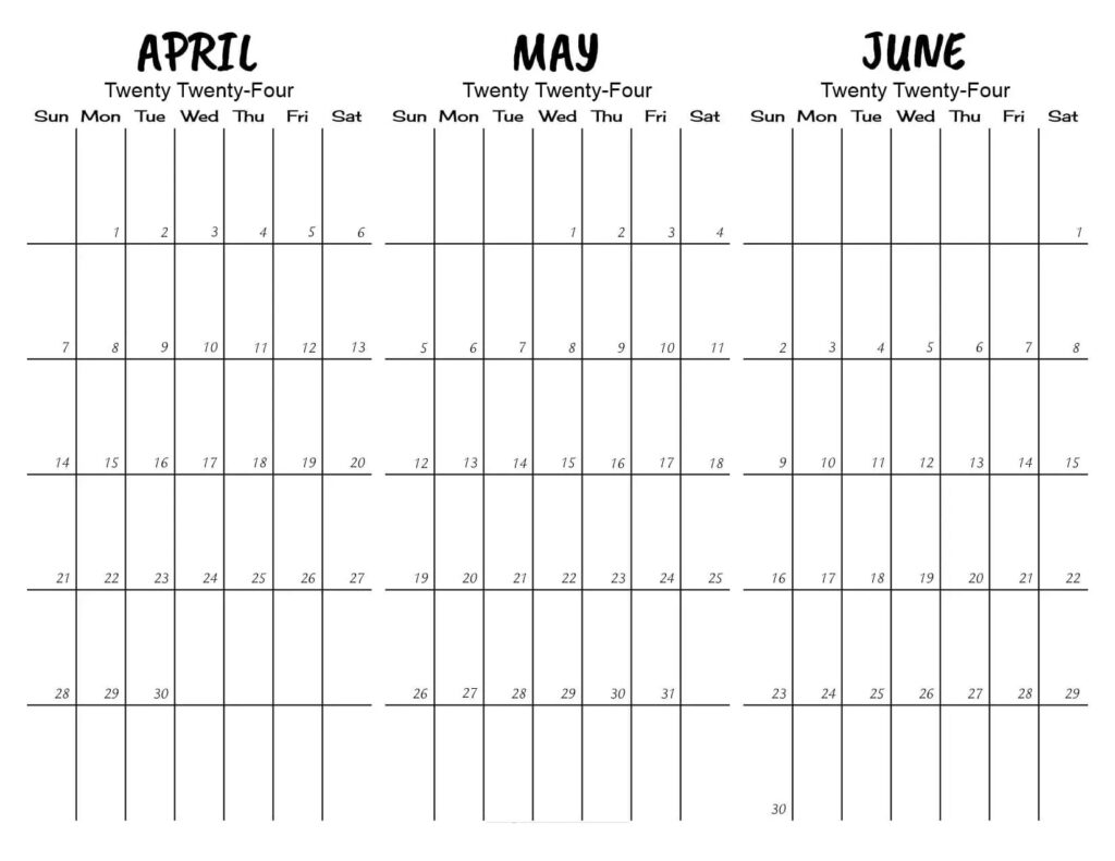 April May June 2024 Calendar Printable