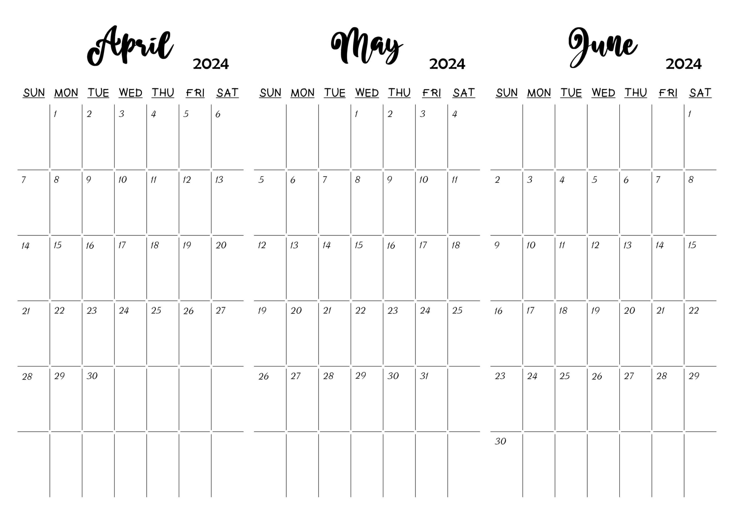 April May June 2024 Calendar