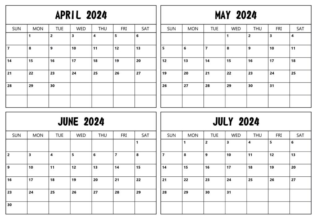April May June July 2024 Calendar