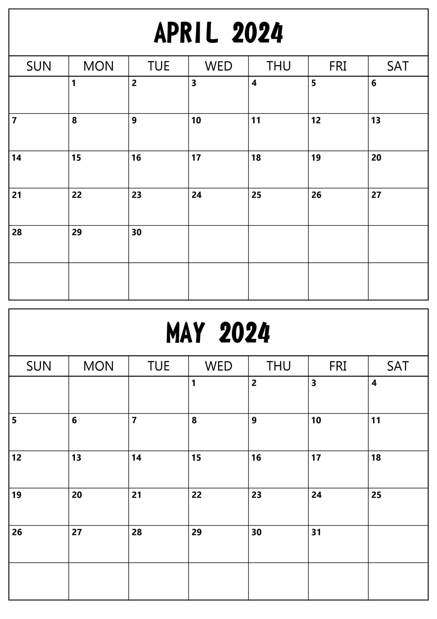 Calendar 2024 April May