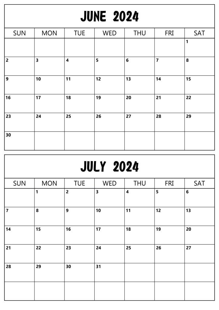 Calendar 2024 June July