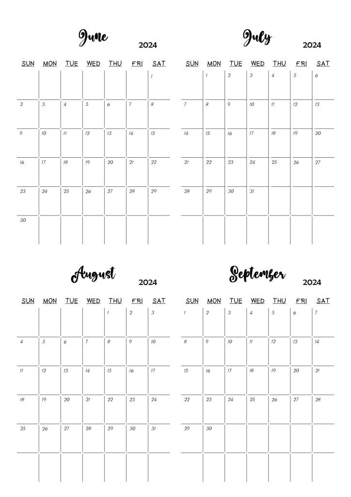 June to September 2024 Calendar