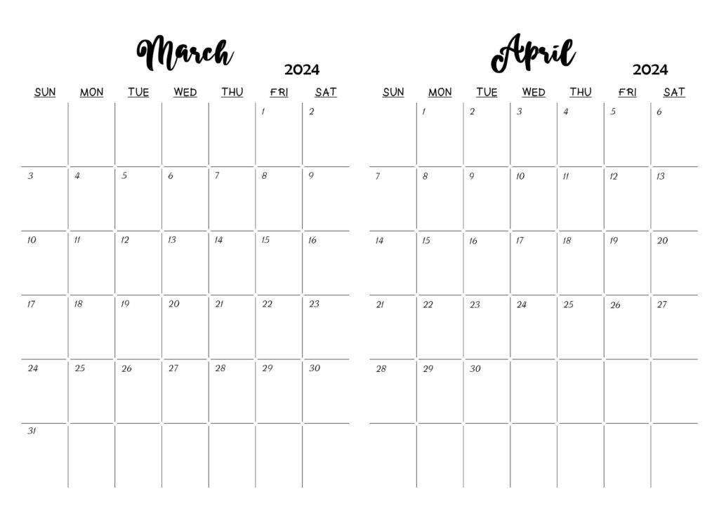 March April 2024 Calendar