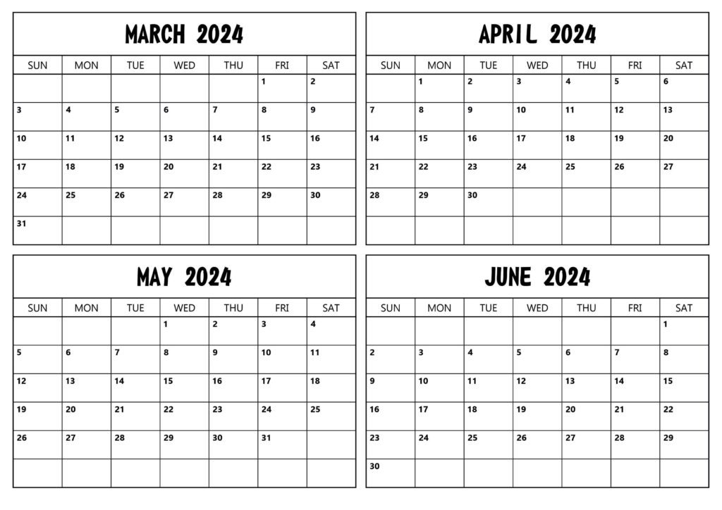 March April May June 2024 Calendar