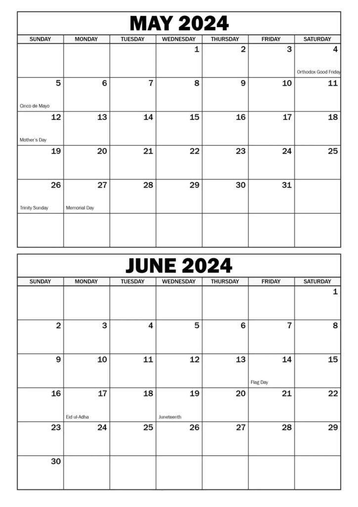 May June 2024 Calendar PDF