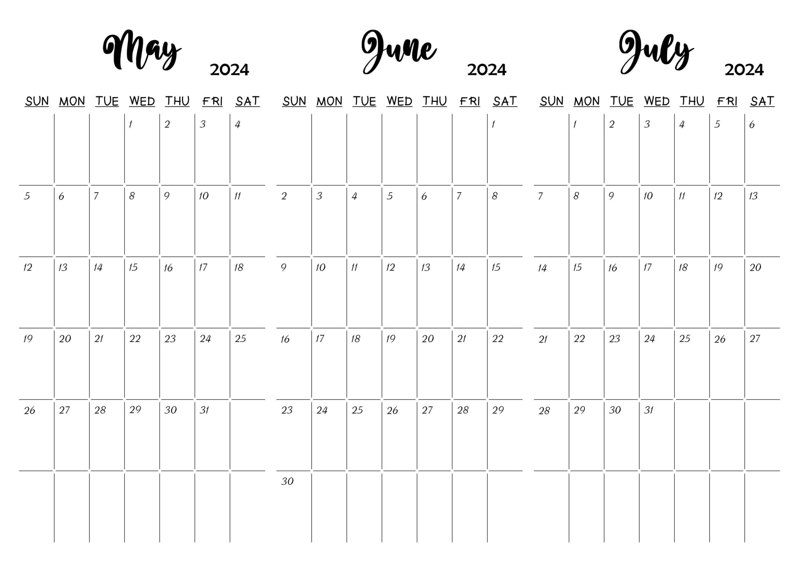 May June July 2024 Calendar