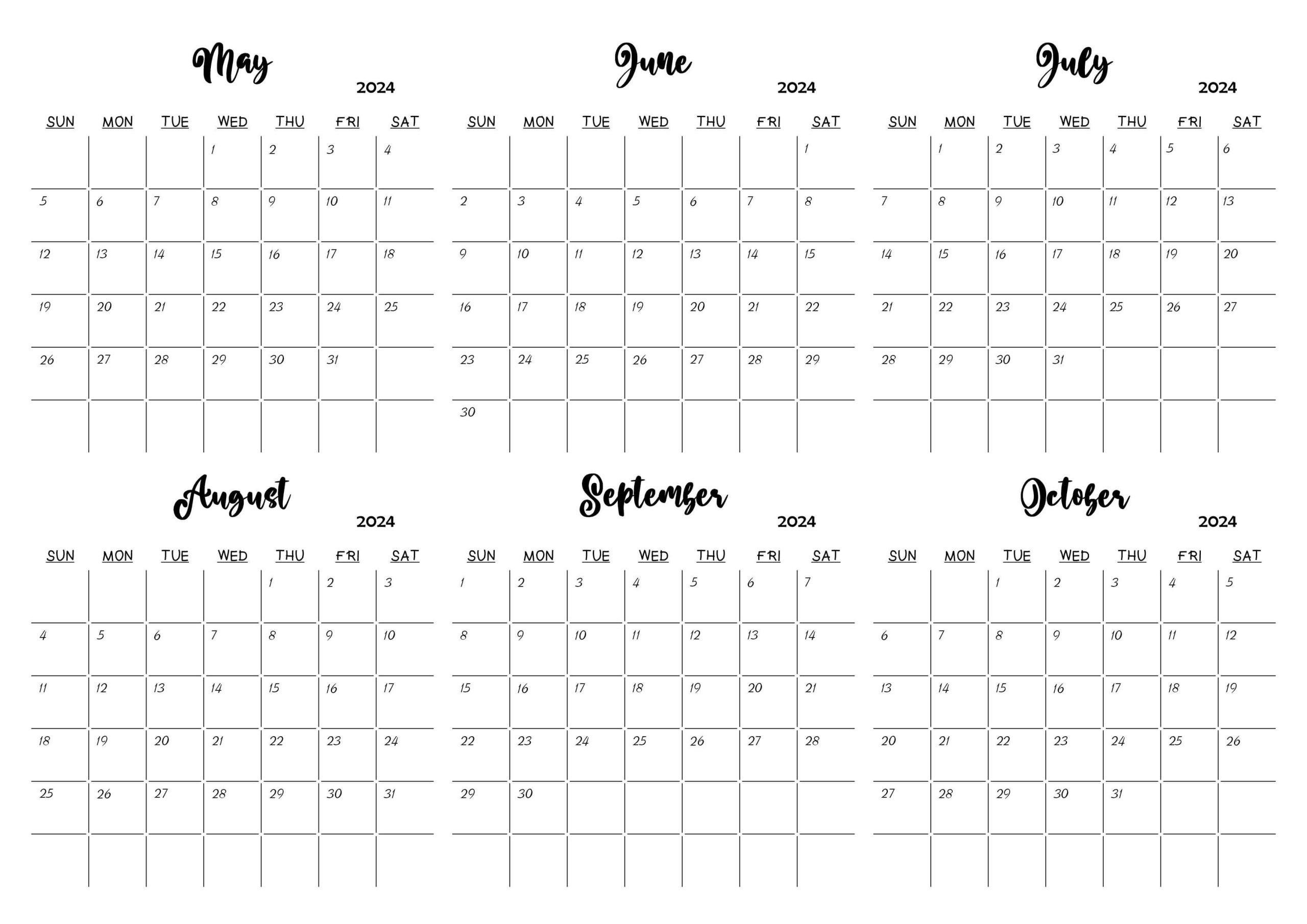 May to October 2024 Calendar