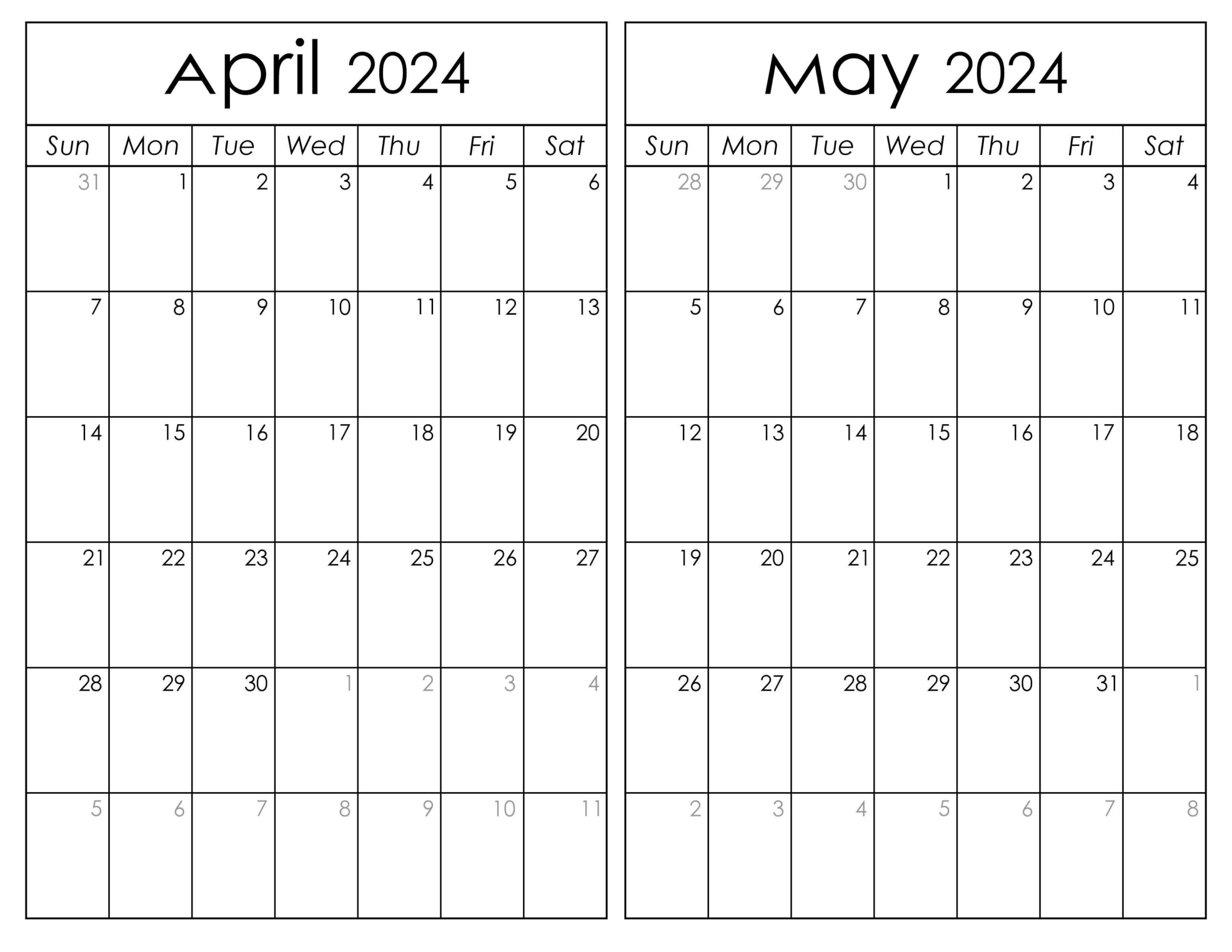 Printable April May 2024 Calendar