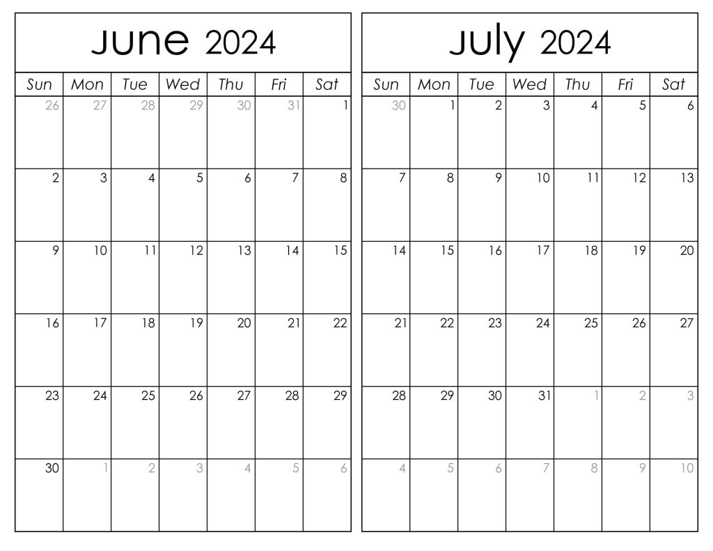 Printable June July 2024 Calendar