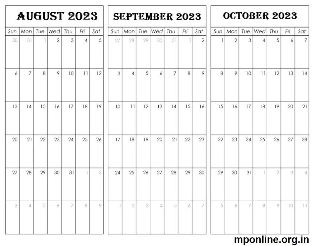 August September October 2023 Calendar