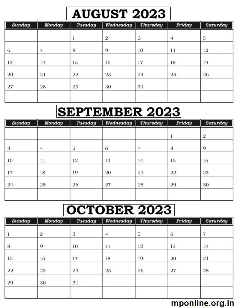 August To October 2023 Calendar