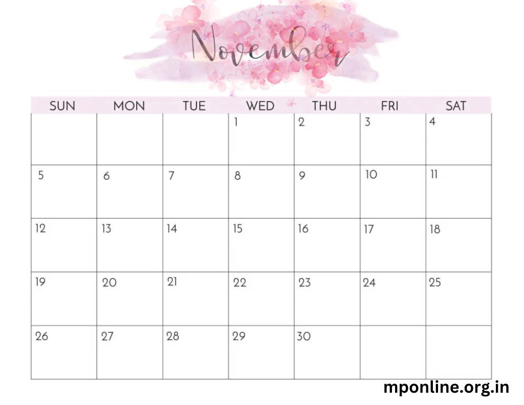 Cute Floral Printable November 2023 Calendar