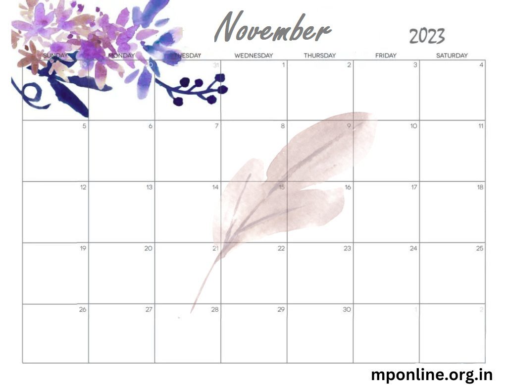 Cute November 2023 Floral Calendar