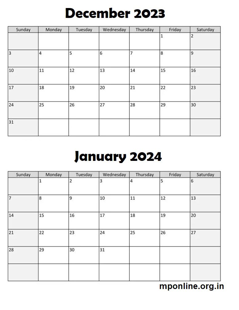 December 2023 To January 2024 Calendar Template