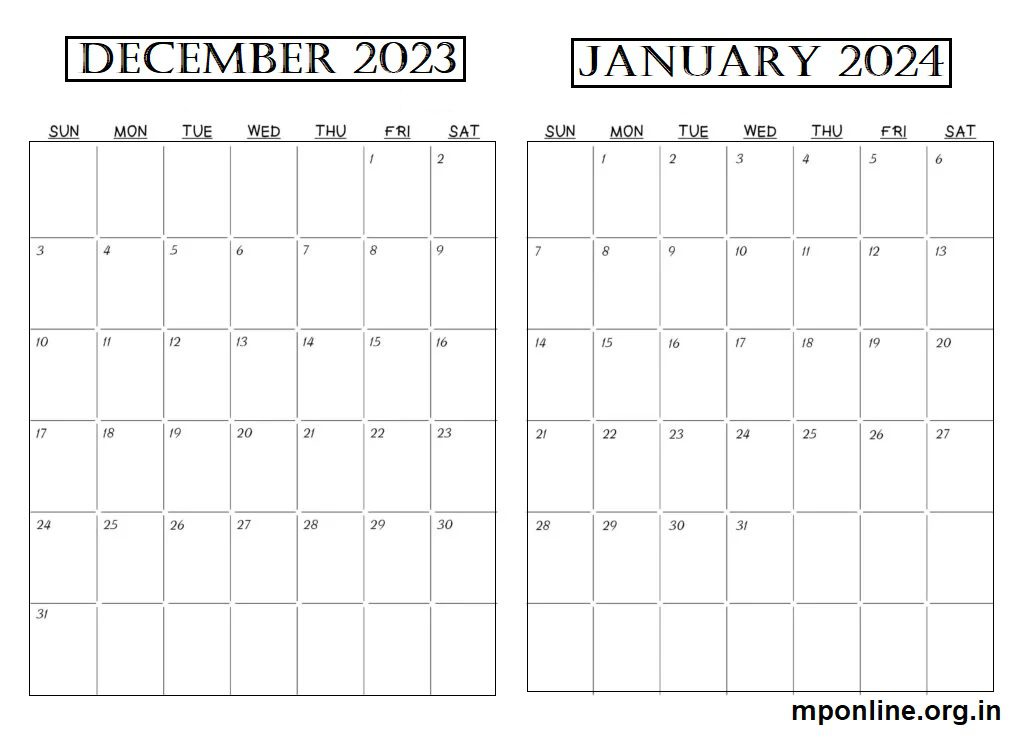December 2023 To January 2024 Free Calendar