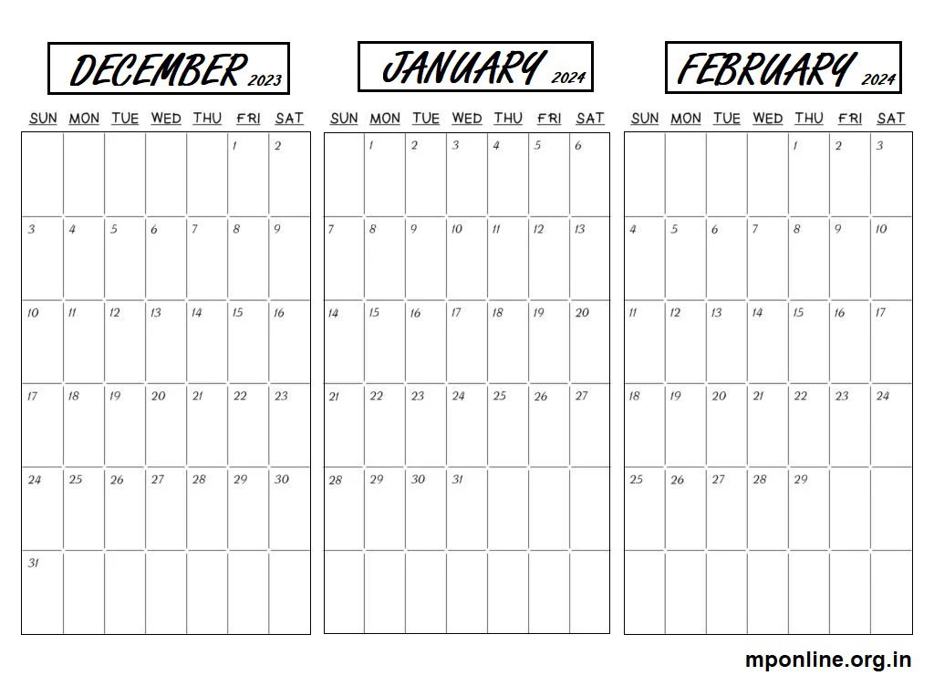 December 2023 To January & February 2024 Free Calendar