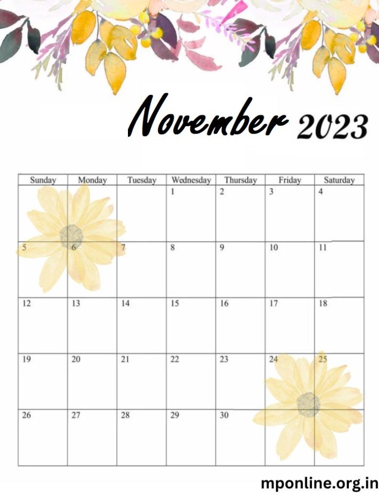 Floral November 2023 Calendar Printable