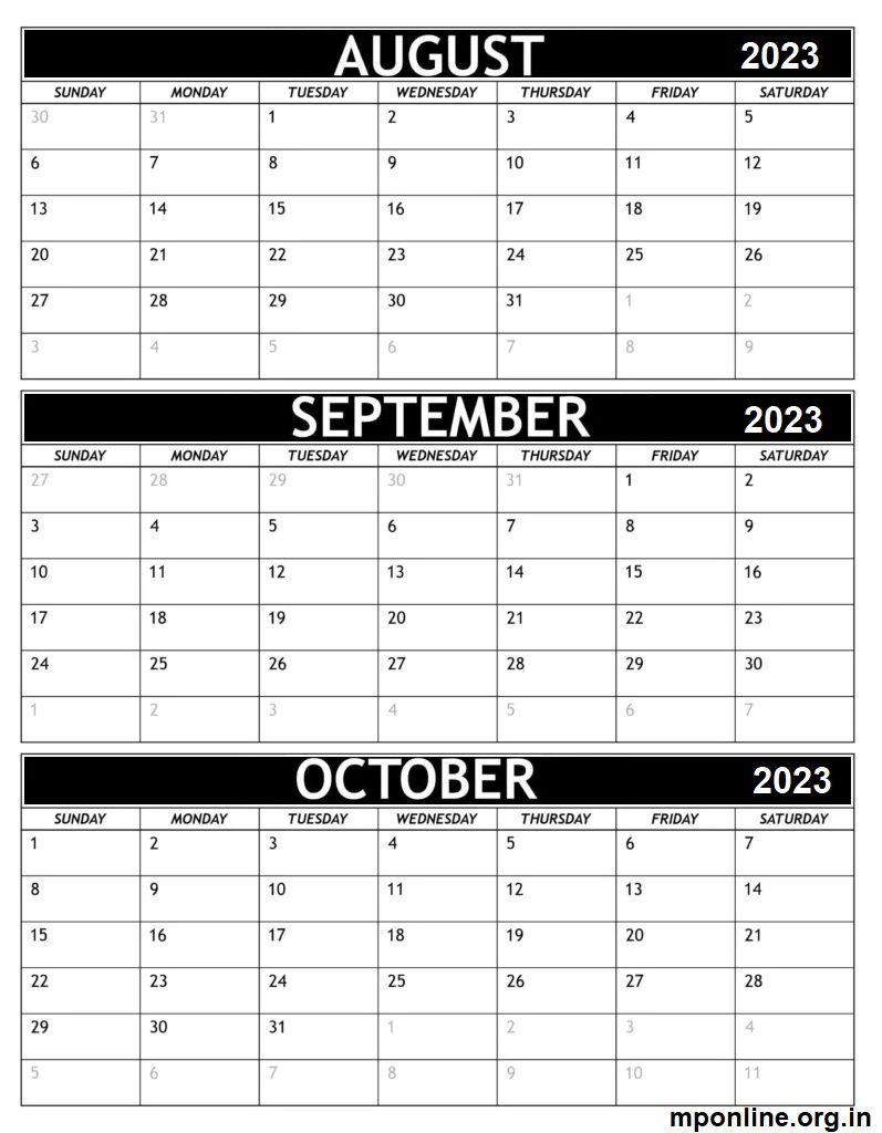 Free August September October 2023 Calendar