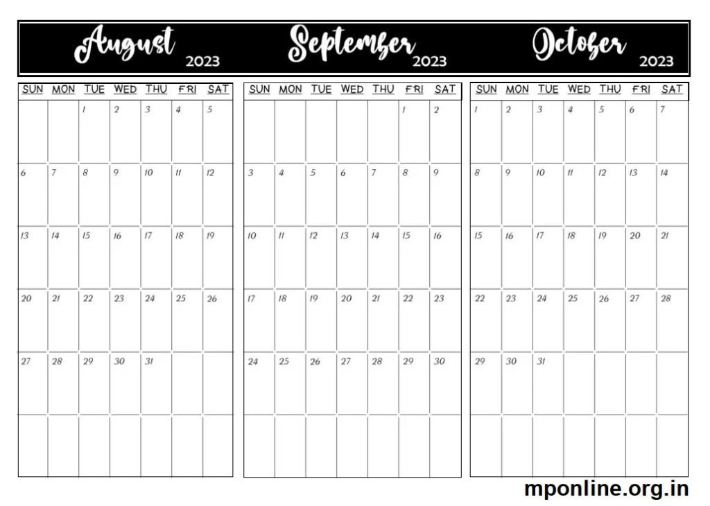 Free August To October 2023 Calendar