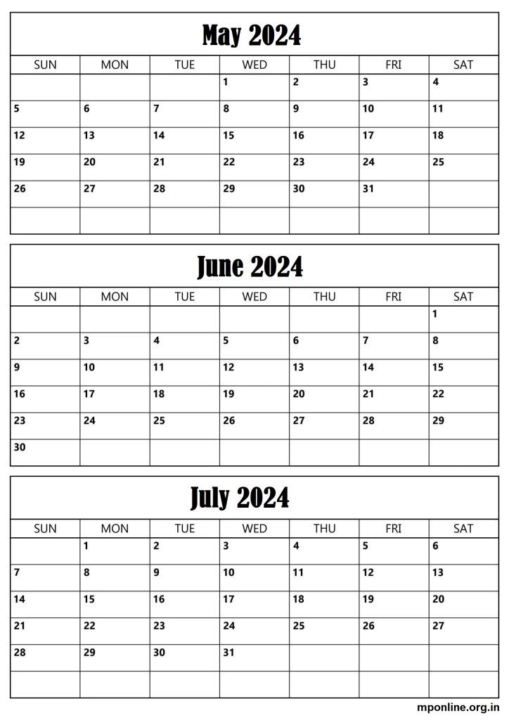 Free May To July 2024 Calendar