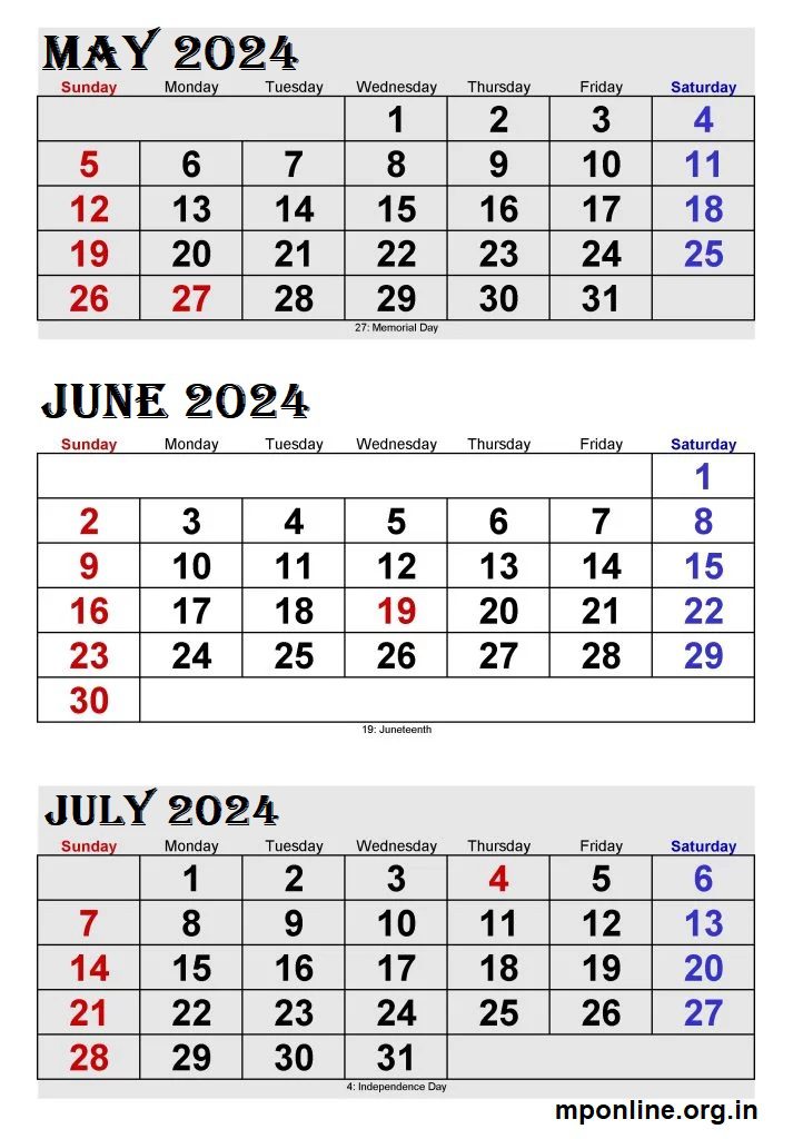 Free May To July 2024 Calendar Template