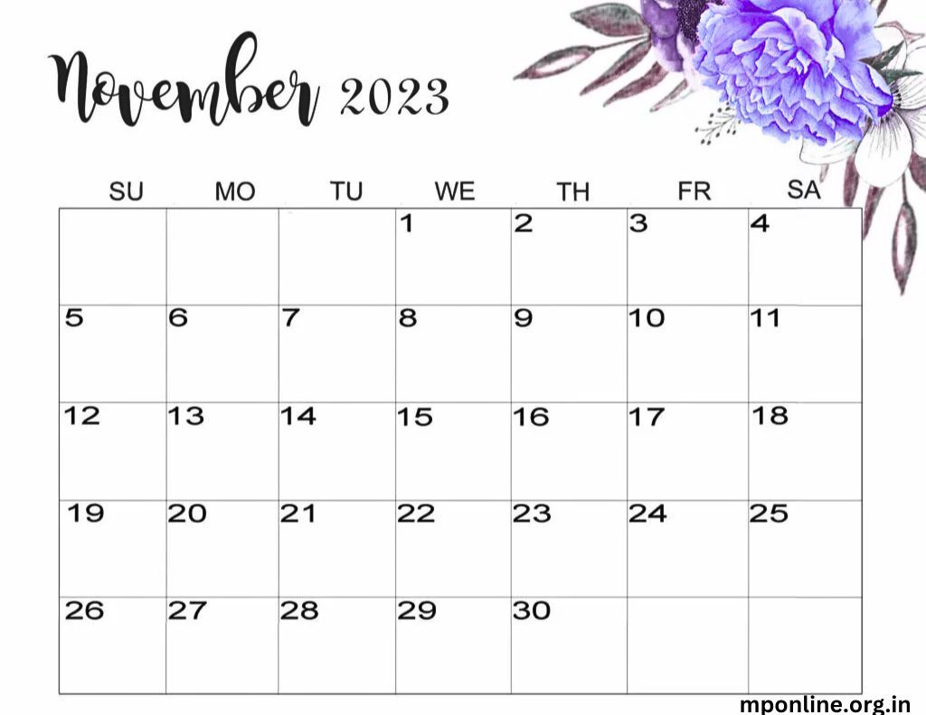 Free November 2023 Floral Calendar