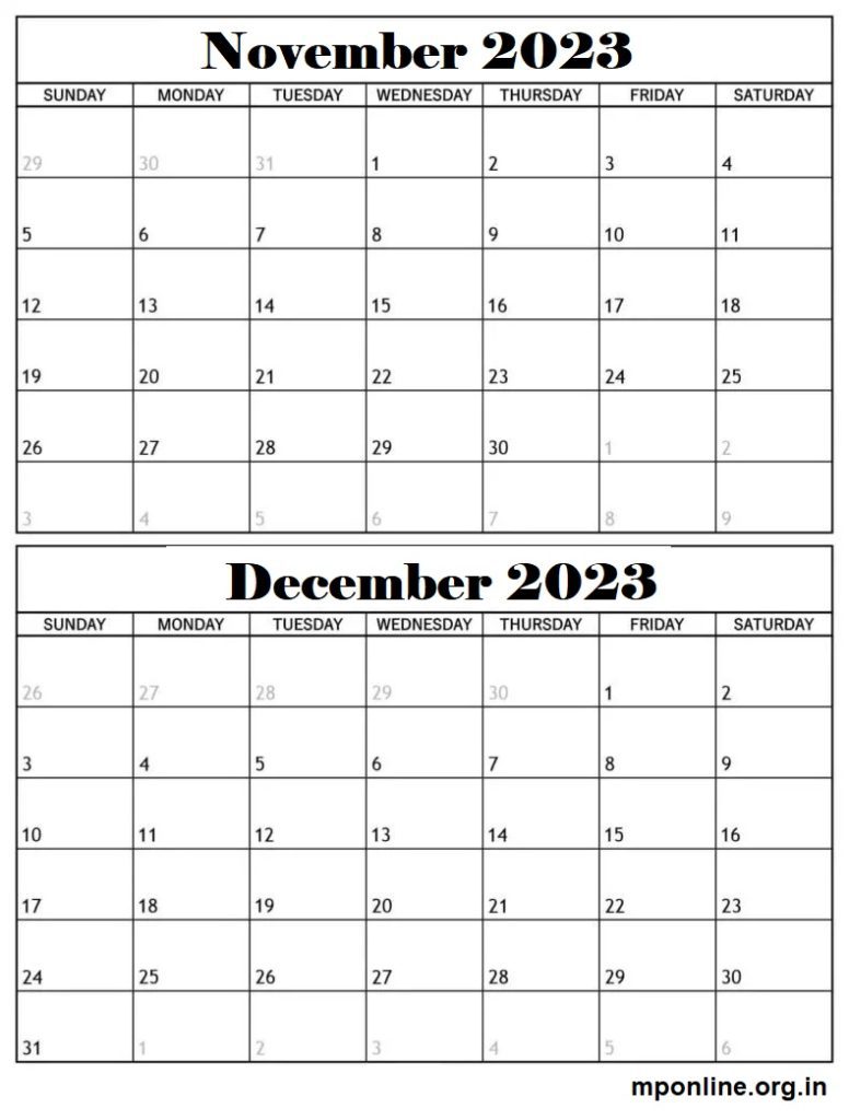 Free November To December 2023 Calendar Template