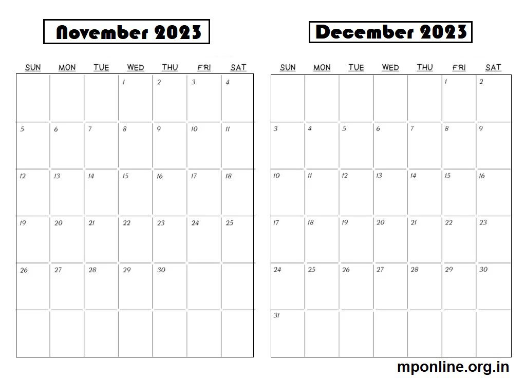 Free November To December 2023 Calendar