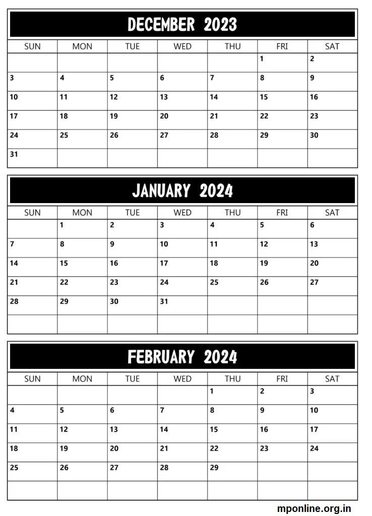 Free Printable December 2023 To January & February 2024 Calendar