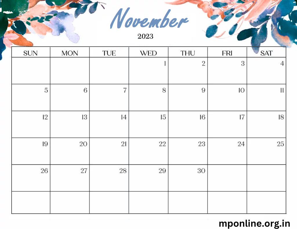 Free Printable Floral November 2023 Calendar