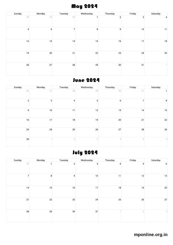 Free Printable May To July 2024 Calendar