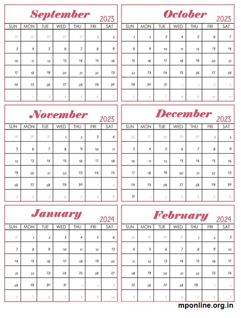 Free September 2023 to 2024 February Calendar