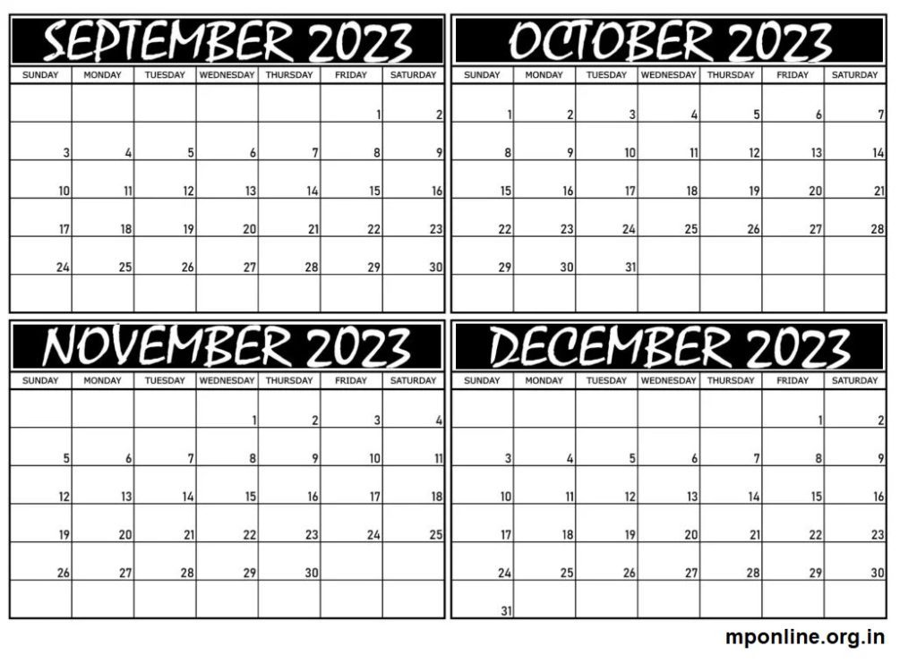 Free September To December 2023 Calendar