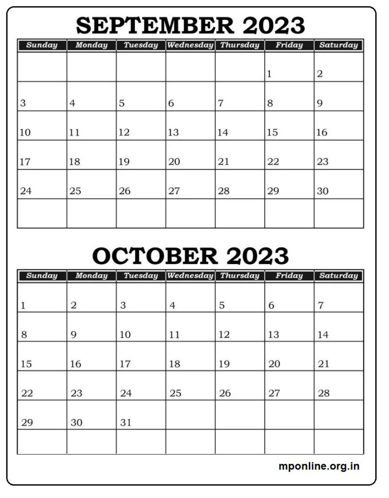 Free September To October 2023 Calendar