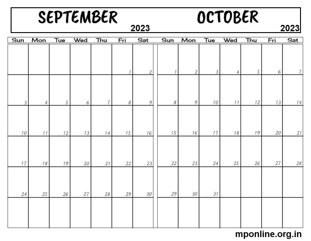 Free September To October 2023 Calendar Printable