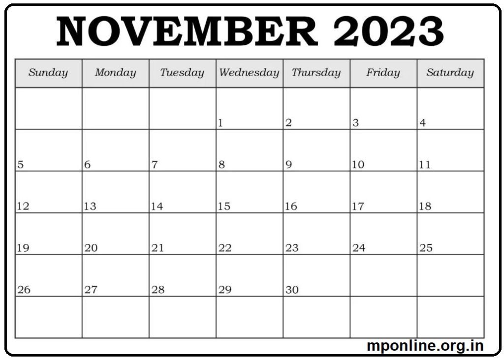 Free Template November 2023 Calendar