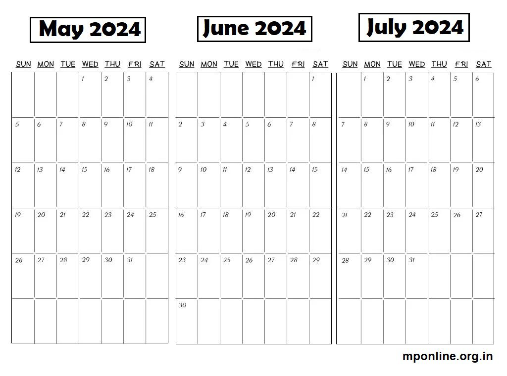 May To July 2024 Calendar Template