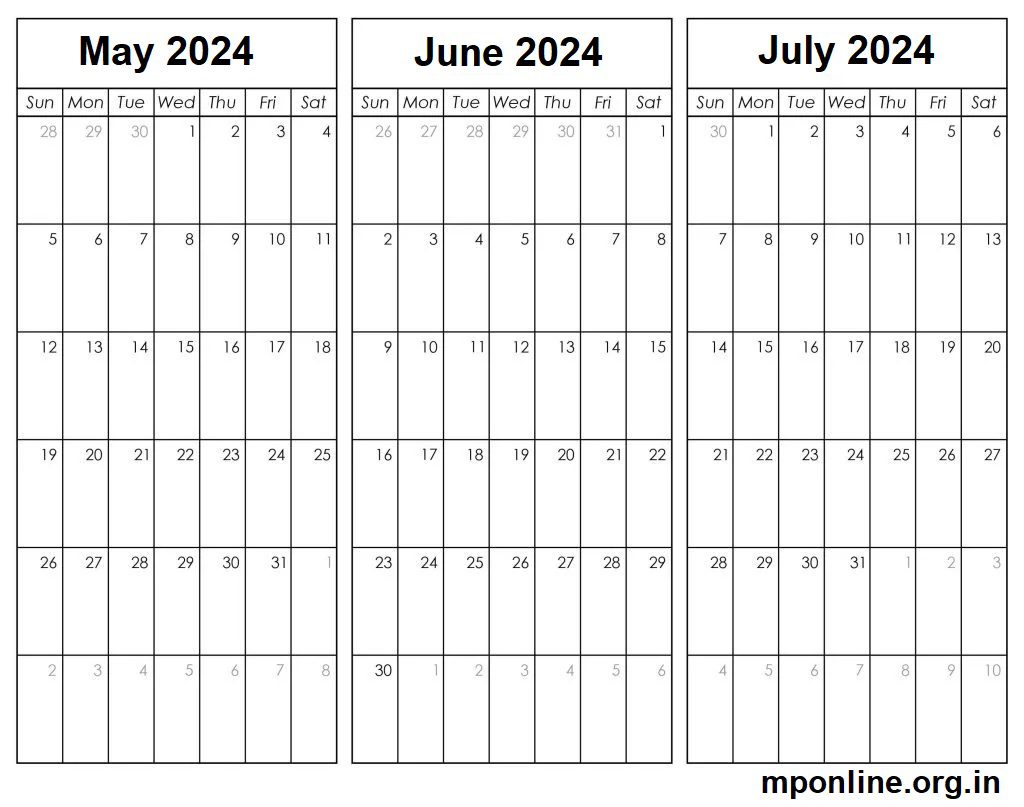 May To July 2024 Calendar