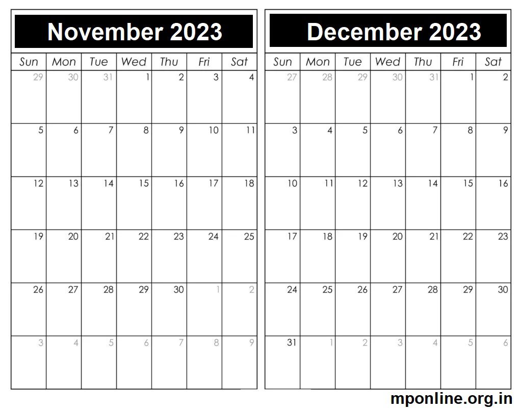 November To December 2023 Calendar
