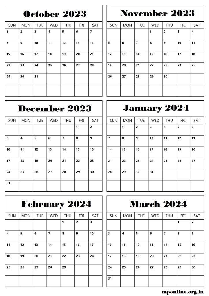 October 2023 To March 2024 Calendar
