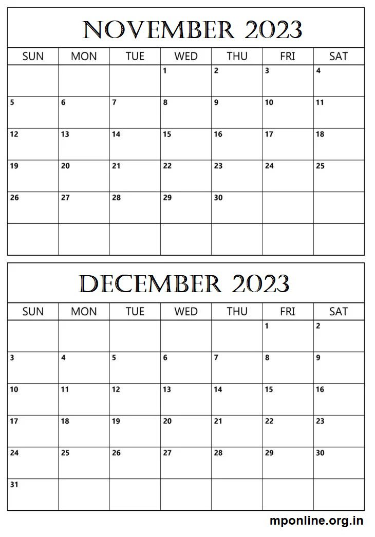 Printable November To December 2023 Calendar