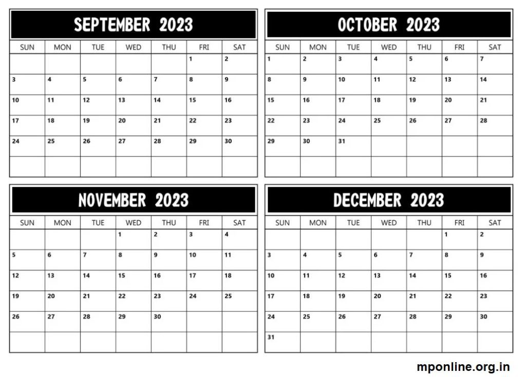 Printable September To December 2023 Calendar
