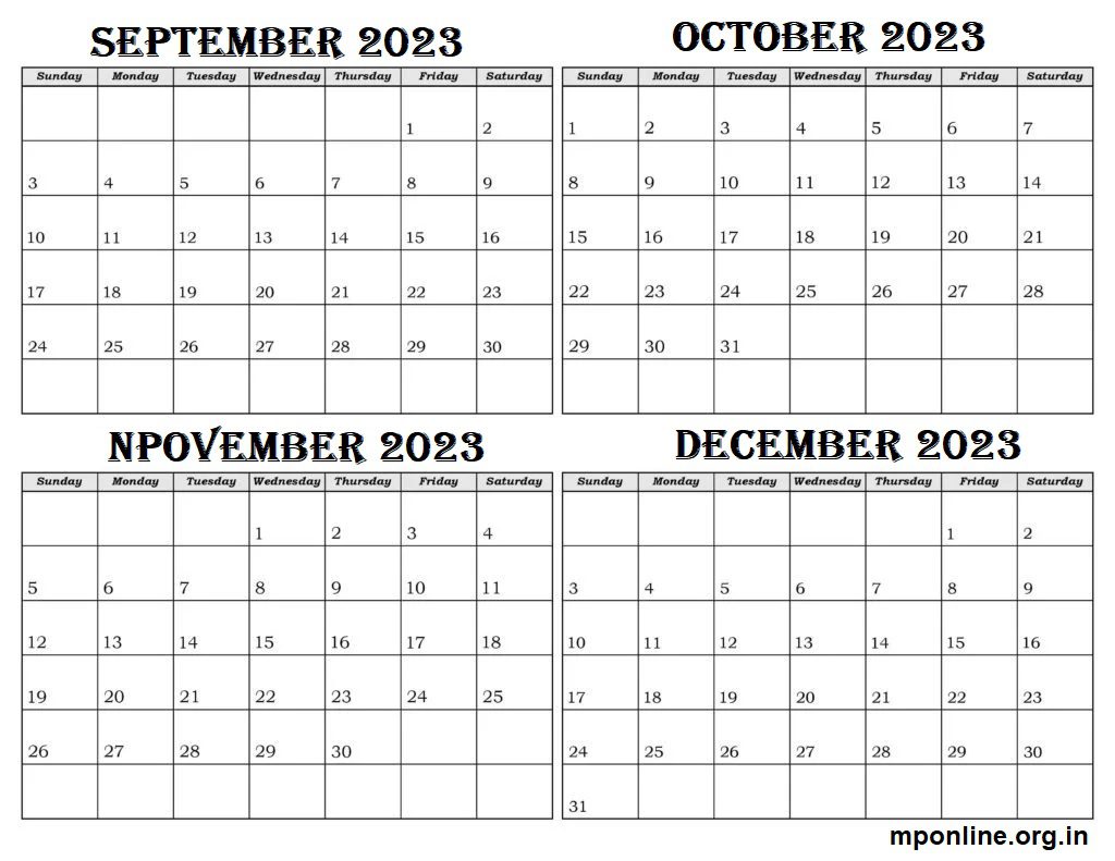 September To December 2023 Calendar Template